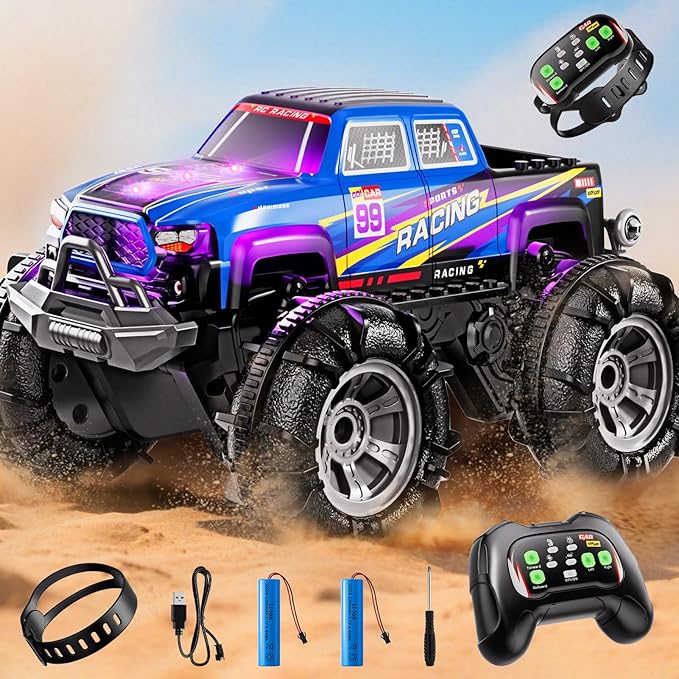 JUKUDAHU Remote Control Car for Boys 4-7, Amphibious RC Truck with Spray & Light, Remote Control Monster Truck Off-Road RC Cars for Boys Age 8-12, RC Cars for Adults Gift Toys 3-10