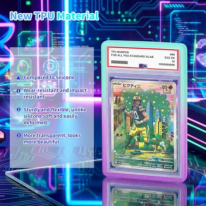 NAKIS Slab Guard for PSA Graded Cards, 5-Pack TPU Slab Protector Graded Guard Bumper Guard for PSA Graded Card Only, Gradient Color Glitter Limited Edition, (5) Multi-Color