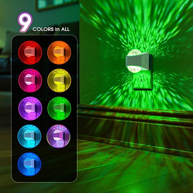 Night Lights Plug into Wall, Projector Night Light for Bedroom | Night Light Projector for Kids, 9-Color RGB Galaxy Nightlight with Dusk to Dawn for Bathroom, Home Gaming Room Decor Gifts