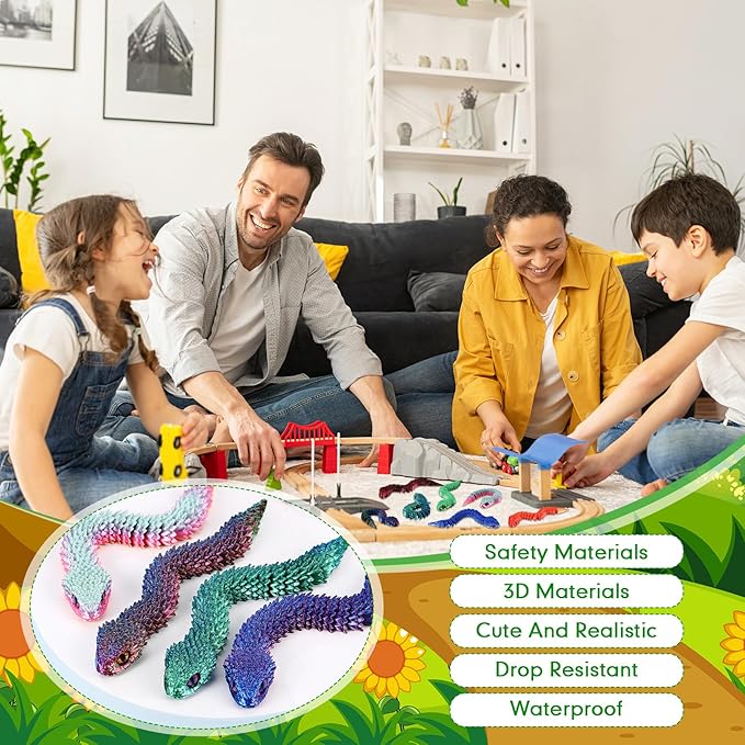 Honoson 12 Pcs 3D Printed Fidget Toy 3D Printed Snakes Small Animal Toy Flexible Cute Articulating Pet Stress Relief Fidget Toys for Play and Display(13cm)