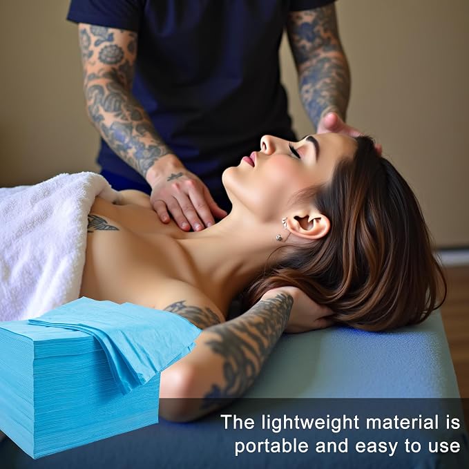 100 Pack 31" x 71" Disposable Non-Woven Massage Table Bed Covers - 2-Ply Waterproof Spa Sheets for Facial, Tattoo & Waxing. (blue 100pc)