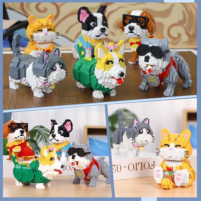 Cute Animal Micro Mini Building Blocks Kit, Blue Cat Mini Bricks Building Toys for Adults Boys and Girls, Party Favors for Kids 12+ 14+, Christmas Birthday Gift, Carnival Prizes (673 PCS)