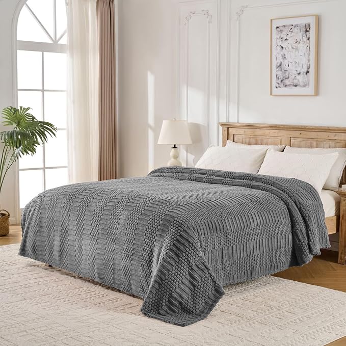 90x104 Inch Grey King Size Blanket - Soft & Fluffy Fleece, Neutral Tan Color, Cute & Aesthetic, Perfect for Sofa, Couch, Bed, Living Room & Bedroom, All-Season Use, Plush & Cozy Decorative Blanket