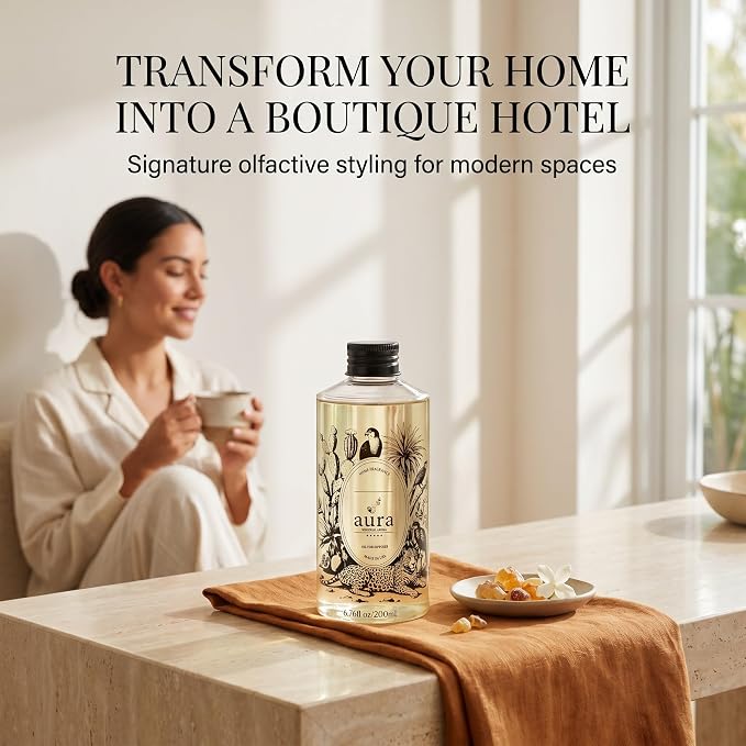 A U R A - Corsica Fragrance Oil for Waterless Scent Diffuser - Inspired by M.F.K Baccarat Rouge | 6.7 fl oz / 200 ml Essential Oil Blend for Aromatherapy & Hotel Collection Diffuser