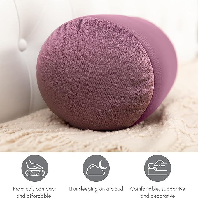 Microbead Bolster Neck Roll Pillow, Gently Body, Head, Neck & Shoulders No Pain Rest, Relax Sleep - Silky Feel Prevent Wrinkles & Hair Breakage - Lightweight Cylinder Tube, 14" x 8", Burgundy/Merlot