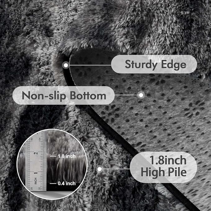 Area Rugs for Living Room, 6x9 Feet Soft Fluffy Shagg Plush Rug High Pile Large Non-Slip Floor Carpet for Bedroom Nursery Dorm Decor Aesthetic Black