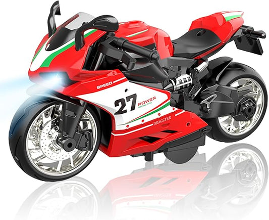 Motorcycle Toy for Metal Die-cast, Toy Motorcycle with Lights, Sounds & Automatic Drive for Boys & Girls Aged 3-12（Red）
