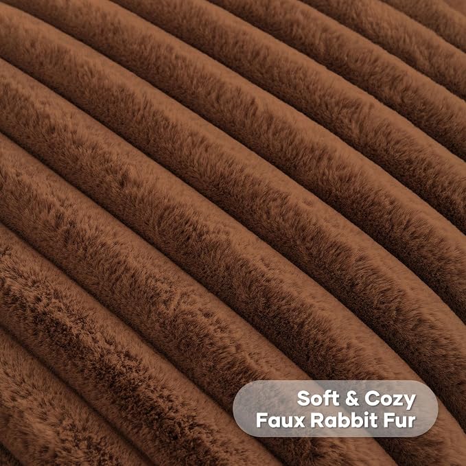 FUTEI Pack of 2 Faux Fur Throw Pillow Covers 12x20 Inch, Rust | Fluffy Faux Rabbit Fur Front/Premium Velvet Back,Hidden Zipper,Machine Washable,Non-Shedding,Colorfast,Insert Not Included.