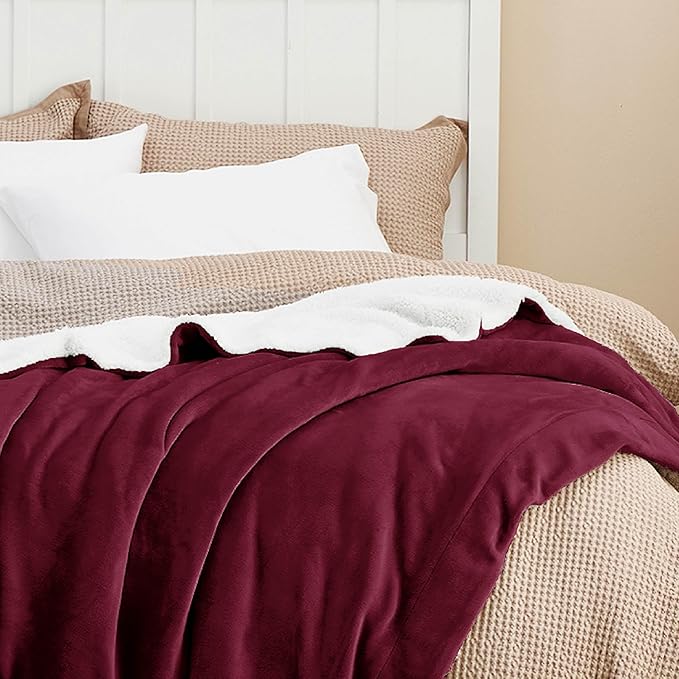 Bedsure GentleSoft Sherpa Fleece Blankets King Size for Bed, Non-Heated, Thick and Warm Throw for Girls and Women, Soft Fuzzy Plush King Blanket for Winter, Burgundy, 108x90 Inches