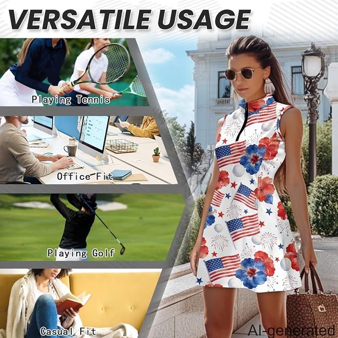Golf Dress Tennis Dresses for Women with Built in Shorts and Pockets Sleeveless Athletic Dress Workout Dress