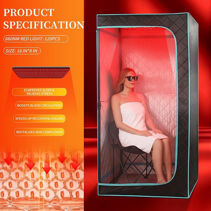 Portable Sauna with Red Light Therapy Home Sauna Tent with 145 Dry Heating Box, Simple Control, Foldable Chair Included for Relaxation, Large Space 33.8 * 33.8 * 70.8