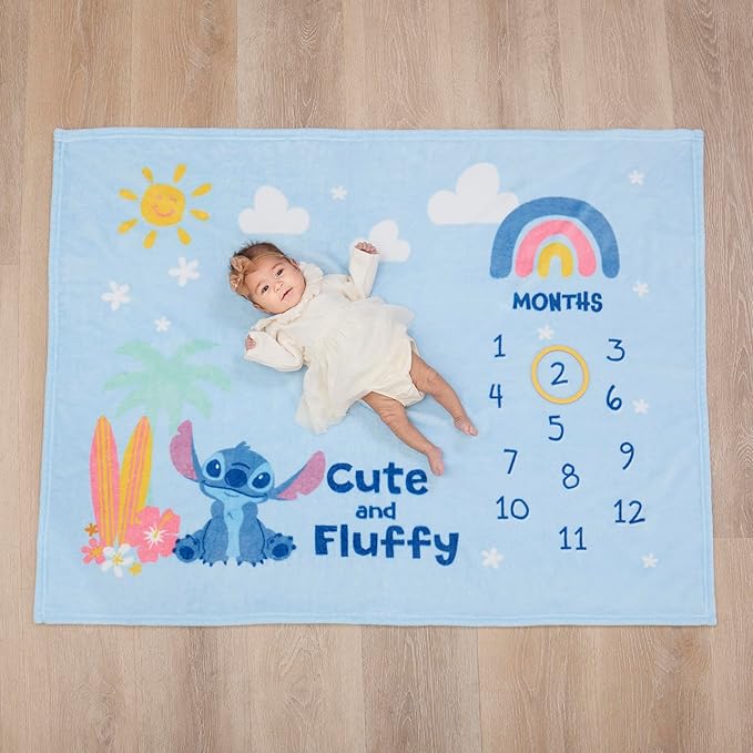 Disney NoJo Stitch Milestone Baby Blanket Monthly Photo Prop with Felt Markers