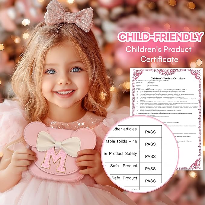 mibasies Toddler Purse Girl Gifts: Girls Birthday Gifts for 3-8 - Toys for Ages 2-4 Girls Mouse Ears Purse, Pink, Letter M