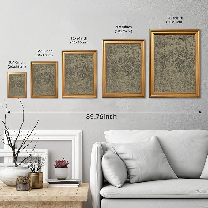 Gold Framed Antique Textile Landscape Sketch Wall Art Painting Moody Vintage Drawing Print Rustic Old-World Picture Poster Neutral Canvas Artwork for Living Room Study Entryway Home Decor 16x20inch