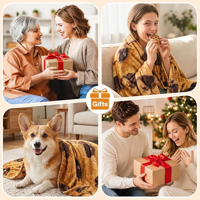 SeaRoomy Chocolate Cookie Blanket, Funny Realistic Food Blanket, 60 in | White Elephant Gifts, Gag Gifts For Teen Boys & Girls, Novelty Christmas Birthday Presents, Double Sided, Soft Flannel