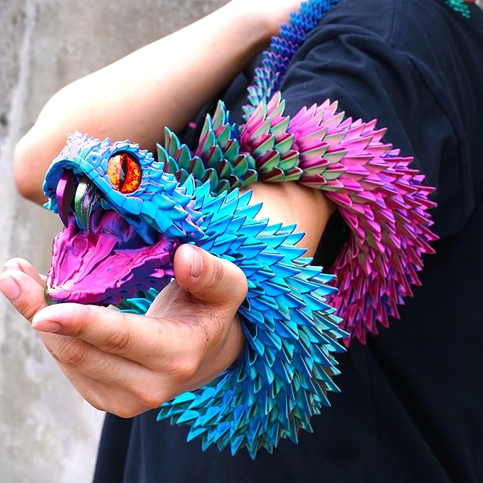 Super Large 3D Printed Snake with a Movable Mouth,47.4inch,Flexible Realistic Articulated Animal Fidget Toys,Mystery Figurines Gifts,Executive Desk Décor and Festival Collectible (colorfulA)