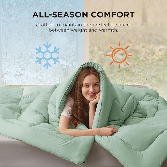Bedsure Comforter Duvet Insert - Quilted Comforters Full Size, All Season Duvet, GentleSoft Down Alternative Bedding Blanket, with 8 Tabs, Gifts for Women/Men, Sage Green, Full 86 x 82 Inches