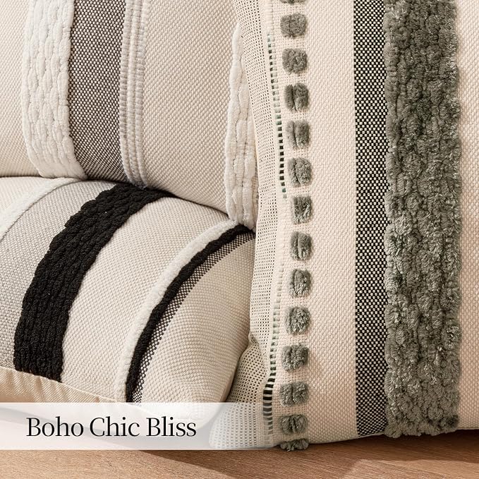 ANRODUO Boho Decorative Pillow Covers 20x20 Pack of 2 Black-White Stripe 2 | Throw Pillow Covers, Farmhouse Cushion Case, Chenille Pillow Cases, Pillow Covers, Neutral Pillowcase for Sofa Couch Bed