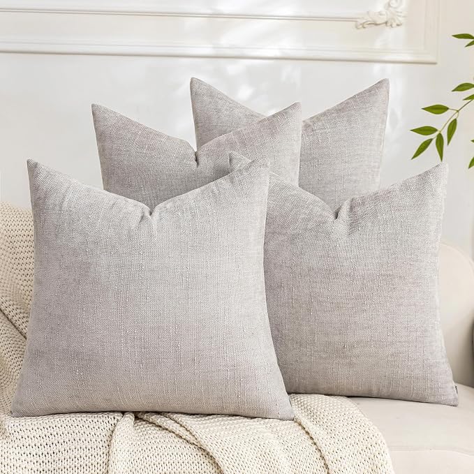 Set of 4 Soft Textured Decorative Throw Pillow Covers 22x22 Inch Cozy Farmhouse Cushion Cover Square Accent Pillow Cases for Bed Couch Sofa Living Room, Light Grey