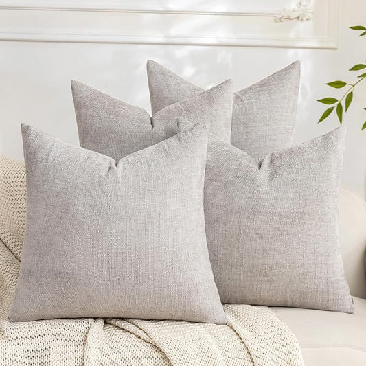 Set of 4 Soft Textured Decorative Throw Pillow Covers 24x24 Inch Cozy Farmhouse Cushion Cover Square Accent Pillow Cases for Bed Couch Sofa Living Room, Light Grey