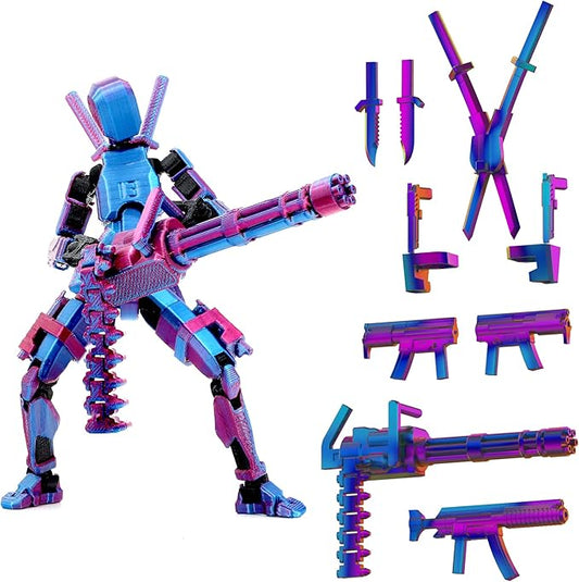 【Assembled】 T13 Action Figure Set, Giant Sword Titan 13 Robot Action Figure 3D Printed robo 13 Action Fidget Toys Dummy Figure Articulated, T13 for Collectors Desktop Decorations (Laser Purple)
