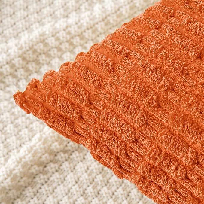 MIULEE Fall Corduroy Decorative Throw Pillow Covers 20x20 Orange Pack of 2 | Soft Boho Striped Pillow Covers Modern Farmhouse Autumn Home Decor For Sofa Living Room Couch Bed