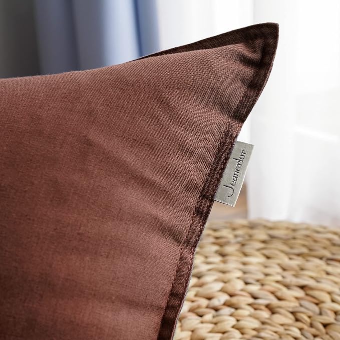 Jeanerlor Cotton Linen Decorative 12"x20" Lumbar Throw Pillow Case Cushion Cover with Twin Needles Stitch on Edge,for Wedding/Party/Gift/Car (30 x 50cm), Reddish Brown