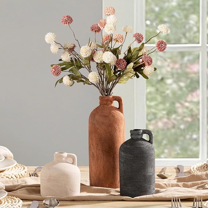 Ceramic Vase Home Table Decor - Flower Vase Set of 3 Living Room Kitchen Decorations Farmhouse Modern Rustic Vases Decorative Centerpiece for Shelf Bedroom Office Bathroom Dining Coffee Desk