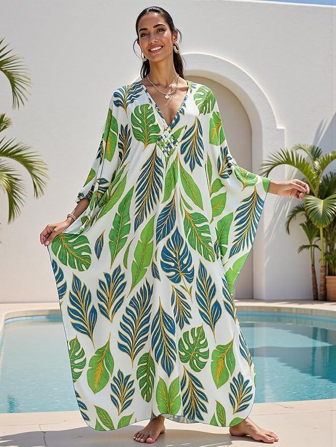 Mumu Dresses for Women Plus Size, Bohemian Kaftan Beach Cover Up Long Maxi Nightgown Soft Loungewear