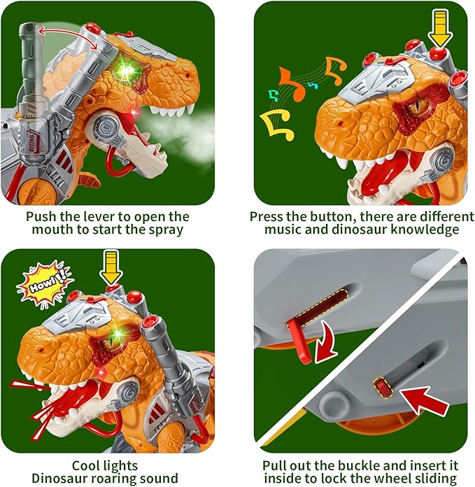 Dinosaur Ride On Toy Cars for Kids, Toddler Electric Ride On Toys with Music, Light & Smoke, 3-5 Year Old boy Gift, Preschool Kids Scooter Foot-to-Floor Walker for Indoor Outdoor