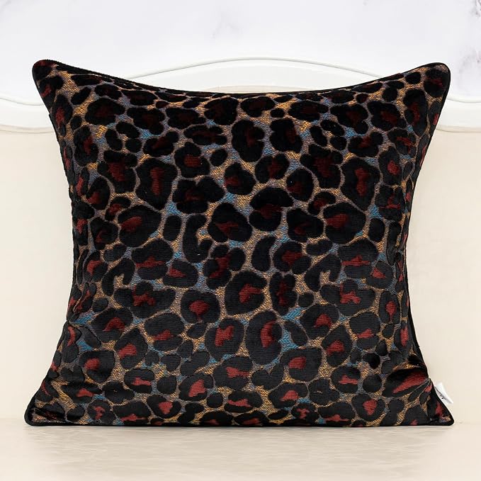 Alerfa Black Floral Throw Pillow Cover 20 x 20 Inch Cut Velvet Sqaure Luxury Decorative Pillow Cover for Couch Living Room Bedroom