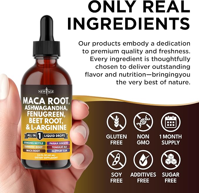 Organic Maca Root Liquid Drops with Ashwagandha, Nettle, Fenugreek, Beet Root and L-Arginine Liquid Multivitamin for Women and Men - 8oz