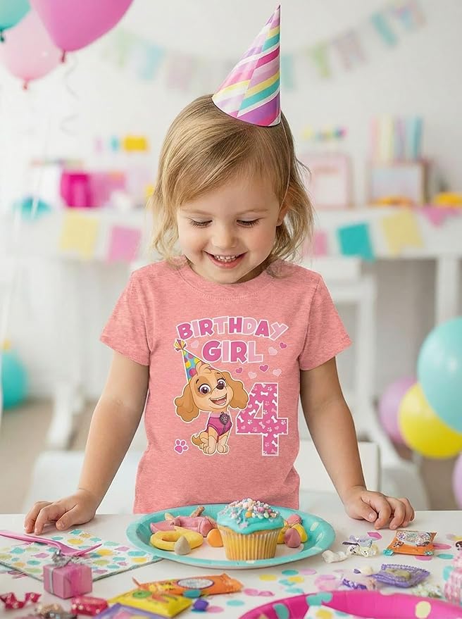 Skye Paw Patrol 4th Birthday Girl Shirt for 4 Year Old Girls - Pup-Themed Party Toddler T-Shirt