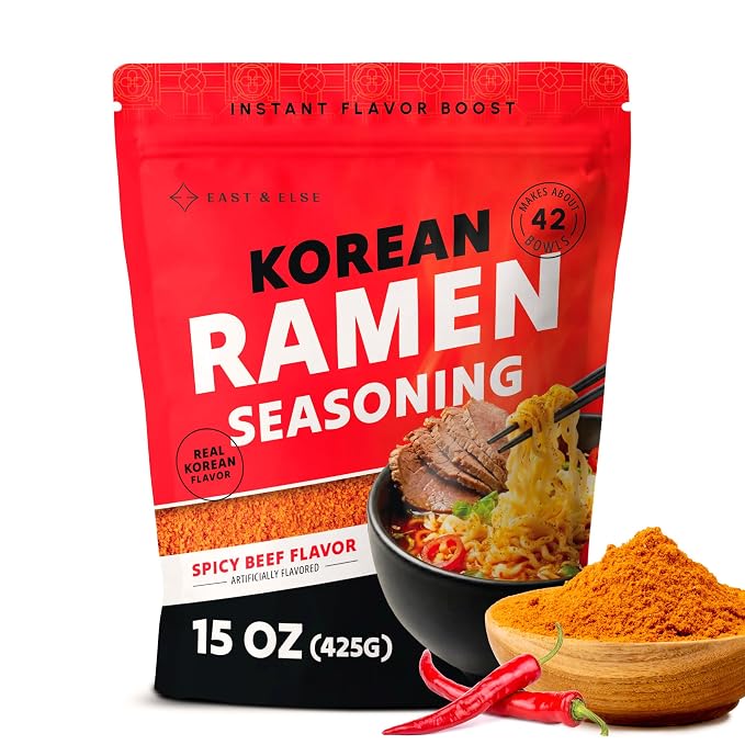 East and Else Korean Spicy Beef Instant Ramen Seasoning Powder, 15 oz, Rich & Savory Broth Soup Base in Resealable Pouch, Instant Noodle Flavor Packet Alternative, Product of Korea