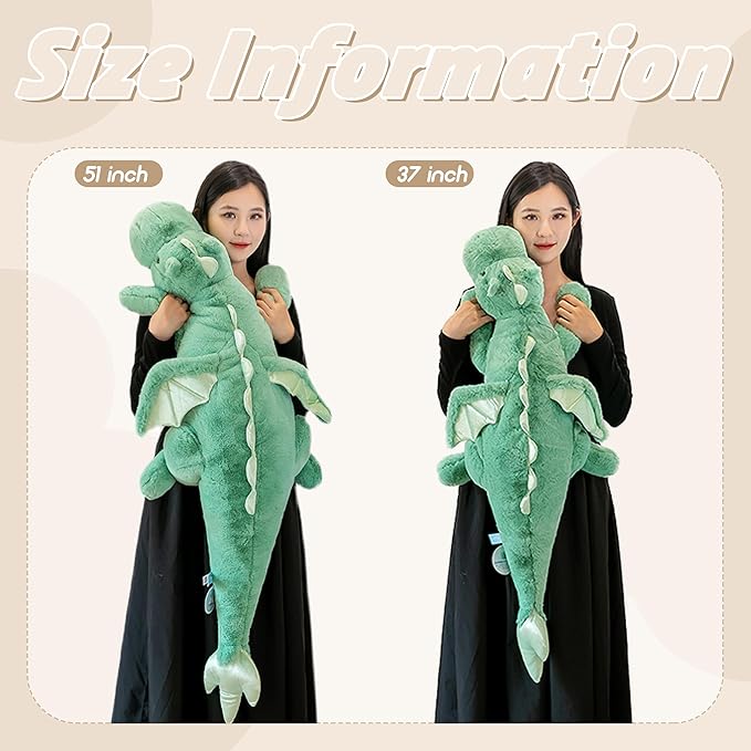 ARELUX Large 37in Cute Dragon Stuffed Animals Plush Toy,Soft Green Pterosaur Plushie Giant Fuzzy Dinosaur Pillow Plushies with Wings Cuddly for Friends Family Member