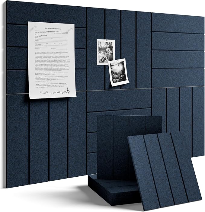 Fluxynara 36" x 24" Large Felt Bulletin Board, Carbon Blue | 6 Pack Cork Board Alternative with 30 Safe Adhesive Tabs, Felt Pin Boards for Wall Decor, Home, Office, Classroom, Dorm