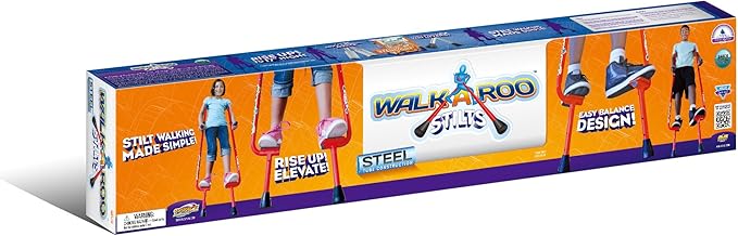 Geospace Adjustable Walkaroo Steel Stilts for Kids - Indoor/Outdoor Play, Exercise, Steel Stilts for Adults- Up to 220 lbs, Height Adjustable Walking Stilts, Kids Stilts -Red