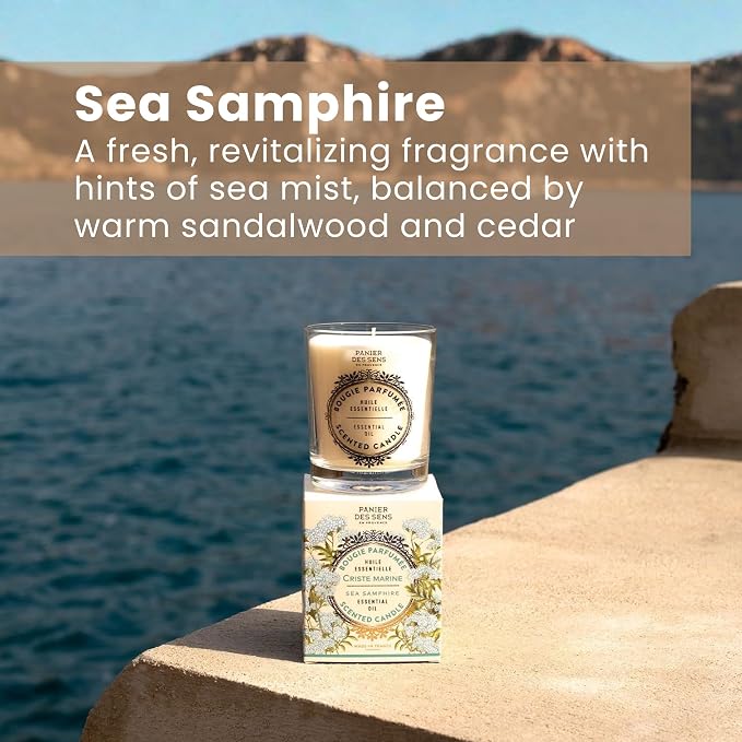 Panier des Sens Sea Samphire Long-Lasting Scented Candle, 6.3 oz | Hand-Poured In Provence | Up To 55 Hours Burn Time | 100% Natural Cotton Wick | Long-Lasting French Home Fragrance