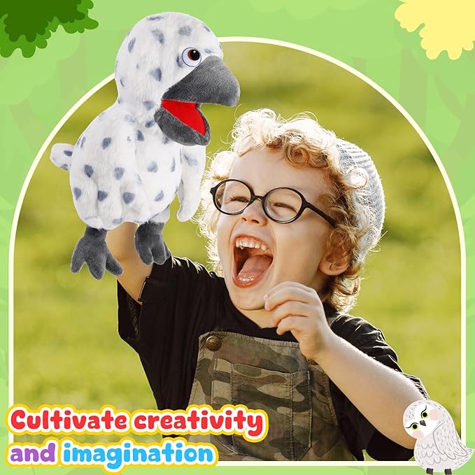 Animal Hand Puppets 11 Inch Bird Plush Toucan Owl Eagle Parrot Flamingo Peacock Puppet Toys Role-Play Puppets for Kids Storytelling Imaginative Pretend Play Teaching Preschool(Owl)