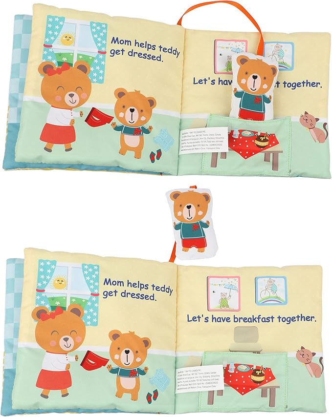 bebe mondo Teddy Bear Tummy Time Toy with Mirror, Soft Crinkle Books for Babies 0-3-6-12 Months, Infant Sensory Toy, Baby Mirror Toy,Touch and Feel Cloth Easter Gift for Newborns,1-2 Year Old-Morning