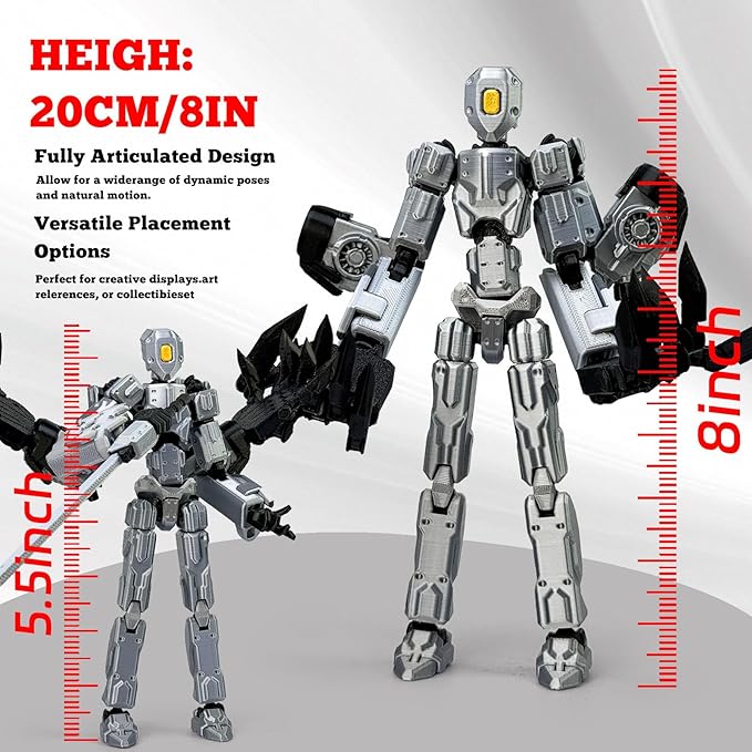 8Inch T13 Action Figure Assembly Completed, T13 Multi-Jointed Movable Robot Action Figure Set,Collectors Desktop Decorations for Game Lovers Toys (Silvery)