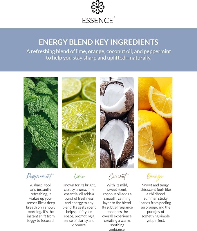 Essence Wearable Aromatherapy Nasal Diffuser – Energy Blend Essential Oil Nose Ring Refresh Kit – Personal Scent Clip for Travel, Work & Everyday Use – Made in USA