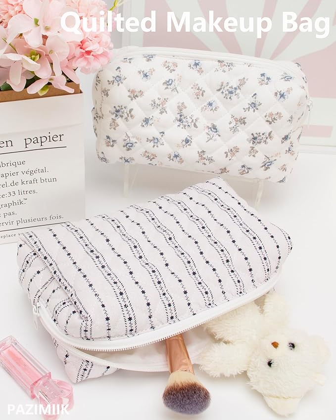 PAZIMIIK Small Quilted Makeup Bag,Zipper Cosmetic Pouch,Little Star | Lightweight Cosmetic Bag Organizer for Women,Purse Storage Holds Makeup,Toiletries,Skincare,Beauty Essentials,Travel Items