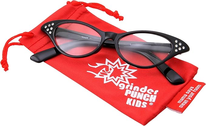 50's Kids Nerd Cat Eye Glasses Girls Costume Children's (Age 3-12) (Black)