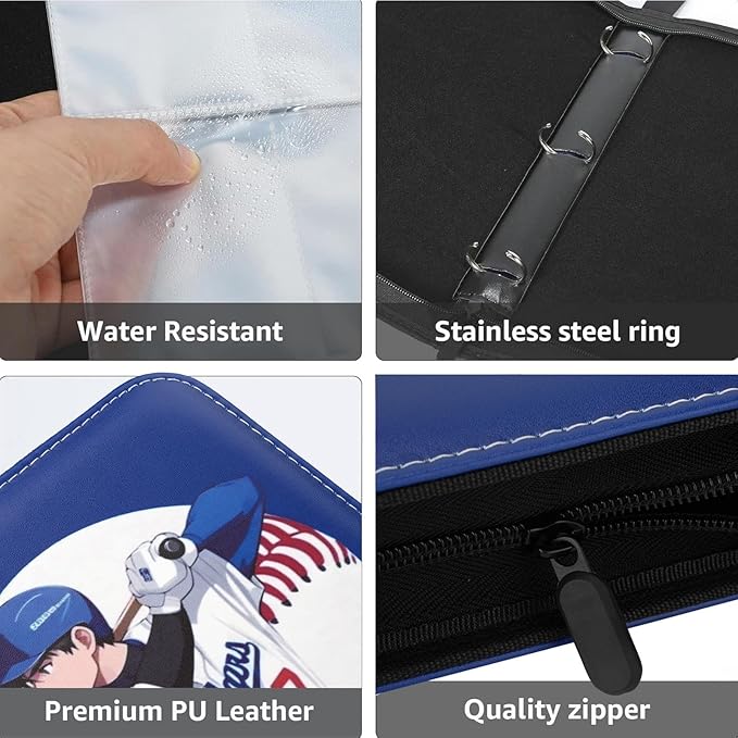 HBK Baseball Card Binder 400 Pockets, PU Leather with 50 Sleeves, 3-Ring Collectible Card Album for Trading Cards, Sports Card Collector Gift for Boys Girls (Ohtani-17)