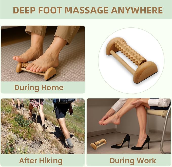 3Pcs Wooden Massage Tools, Massage Roller, Foot Roller for Plantar Fasciitis Relief, Roller for Muscles Deep Tissue Massage, Lymphatic Drainage Massager