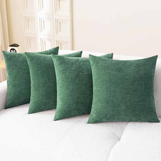 CaliTime Decorative Couch Throw Pillow Covers 18 X 18 Inches Dark Green | Pack of 4, Cozy Chenille Cushion Cases for Sofa Bed Living Room Farmhouse Home