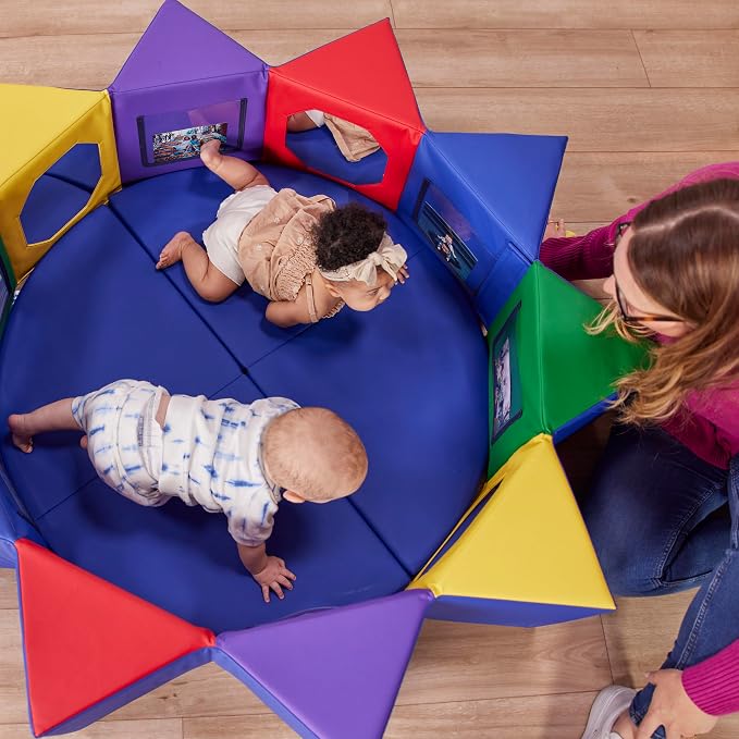 ECR4Kids SoftZone Wall of Mirrors Activity Center and Play Mat, Sensory Toy, Assorted, 3-Piece