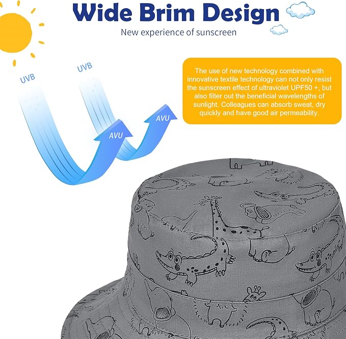 Baby Sun Hat UPF 50+ Sun Protective Toddler Bucket Hat Summer Kids Beach Hats Wide Brim Outdoor Play Hat for Boys Girls
