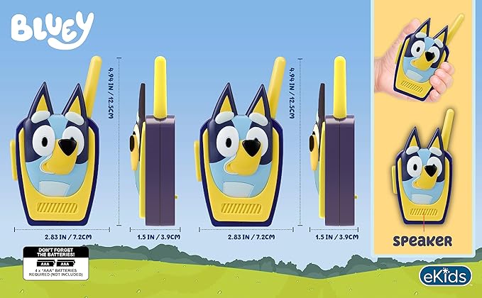 ekids Bluey Toy Walkie Talkies for Kids, Static Free Extended Range Indoor and Outdoor Toys, Bluey Toys for Toddlers